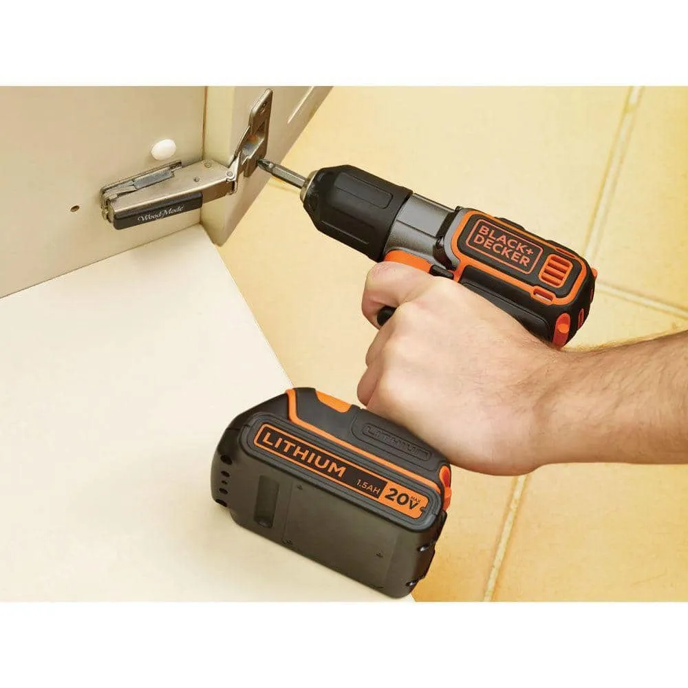 BLACK+DECKER 20V MAX Lithium-Ion Cordless Drill/Driver with Autosense Technology, (1) 1.5Ah Battery, and Charger BDCDE120C