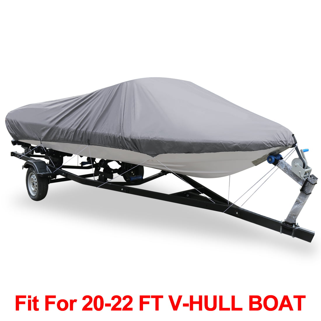 V-Hull 210-Denier Waterproof Boat Cover for 20'-22' Trailerable Fishing Ski Boats Runabout Covers Gray