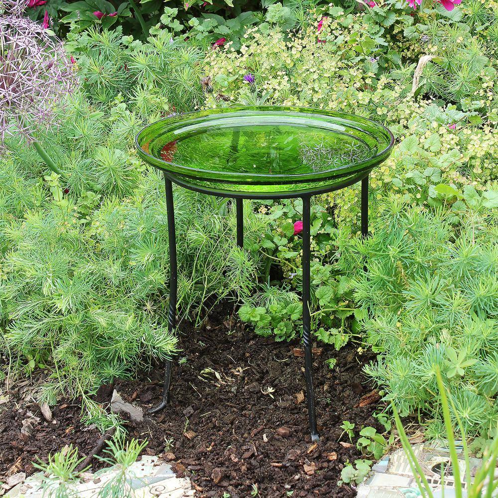 Achla Designs 14 in. Dia Fern Green Reflective Crackle Glass Birdbath Bowl CGB-14FG