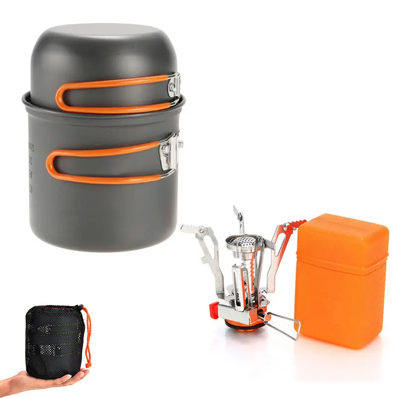 Hot Selling Outdoor Cookware Mess Kit for Camping Lightweight Cookset Include Pots  stove