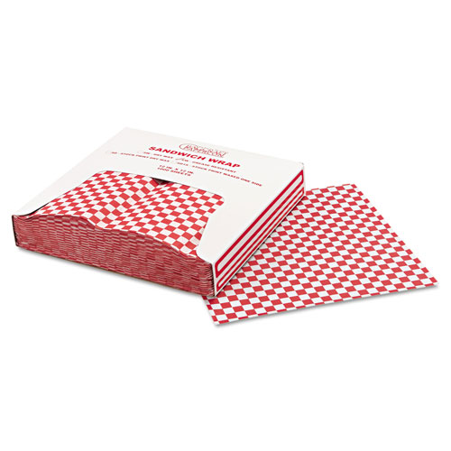 Bagcraft Grease-Resistant Paper Wraps and Liners | 12 x 12， Red Check， 1000