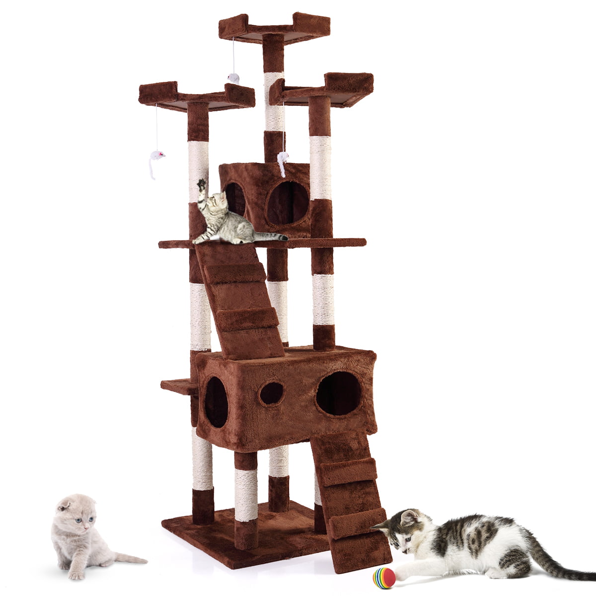 Jaxpety 67-in Cat Tree and Condo Scratching Post Tower， Brown