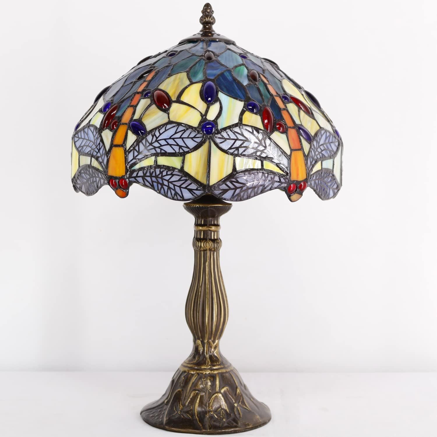 GEDUBIUBOO  Lamp Sea Blue Yellow Stained Glass Dragonfly Style Table Lamp Nautical Reading Desk Bedside Light 12X12X18 Inches Decor Bedroom Living Room  Office S128 Series