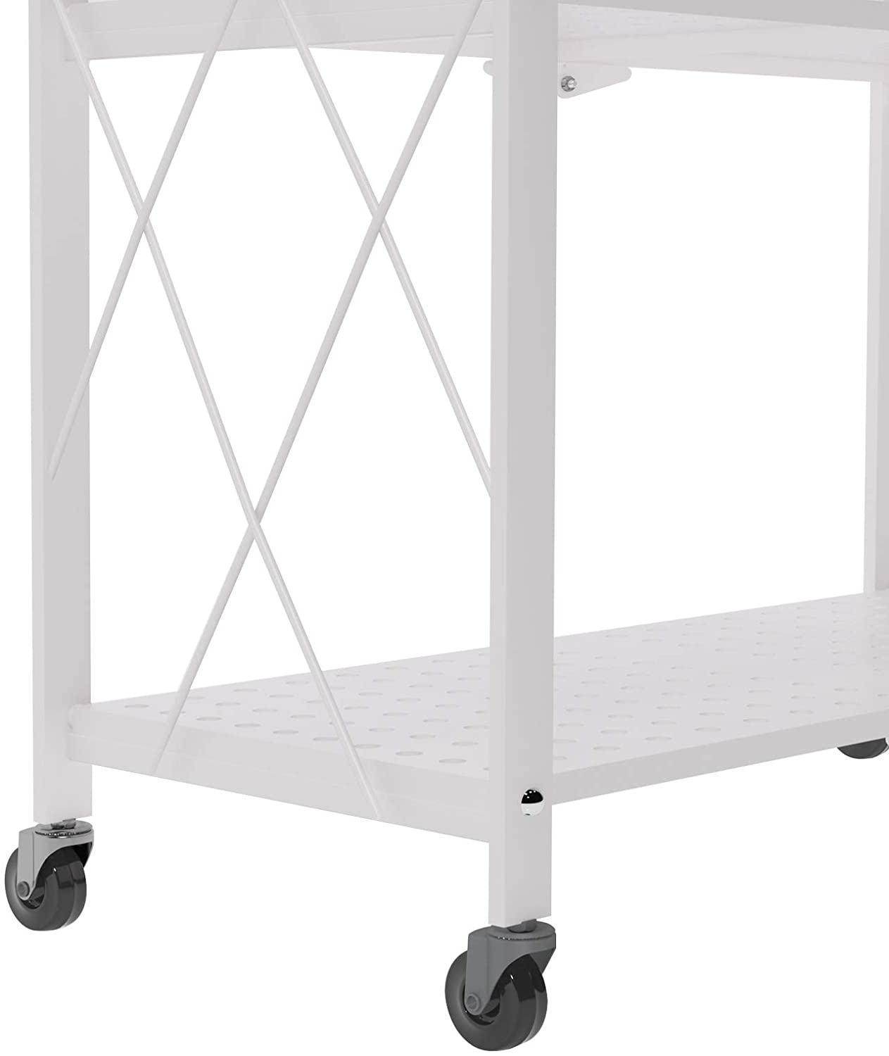 SogesPower Foldable Metal Standing Shelf 5 Tiers Storage Rack with Wheels， Easy Moving Cart， White