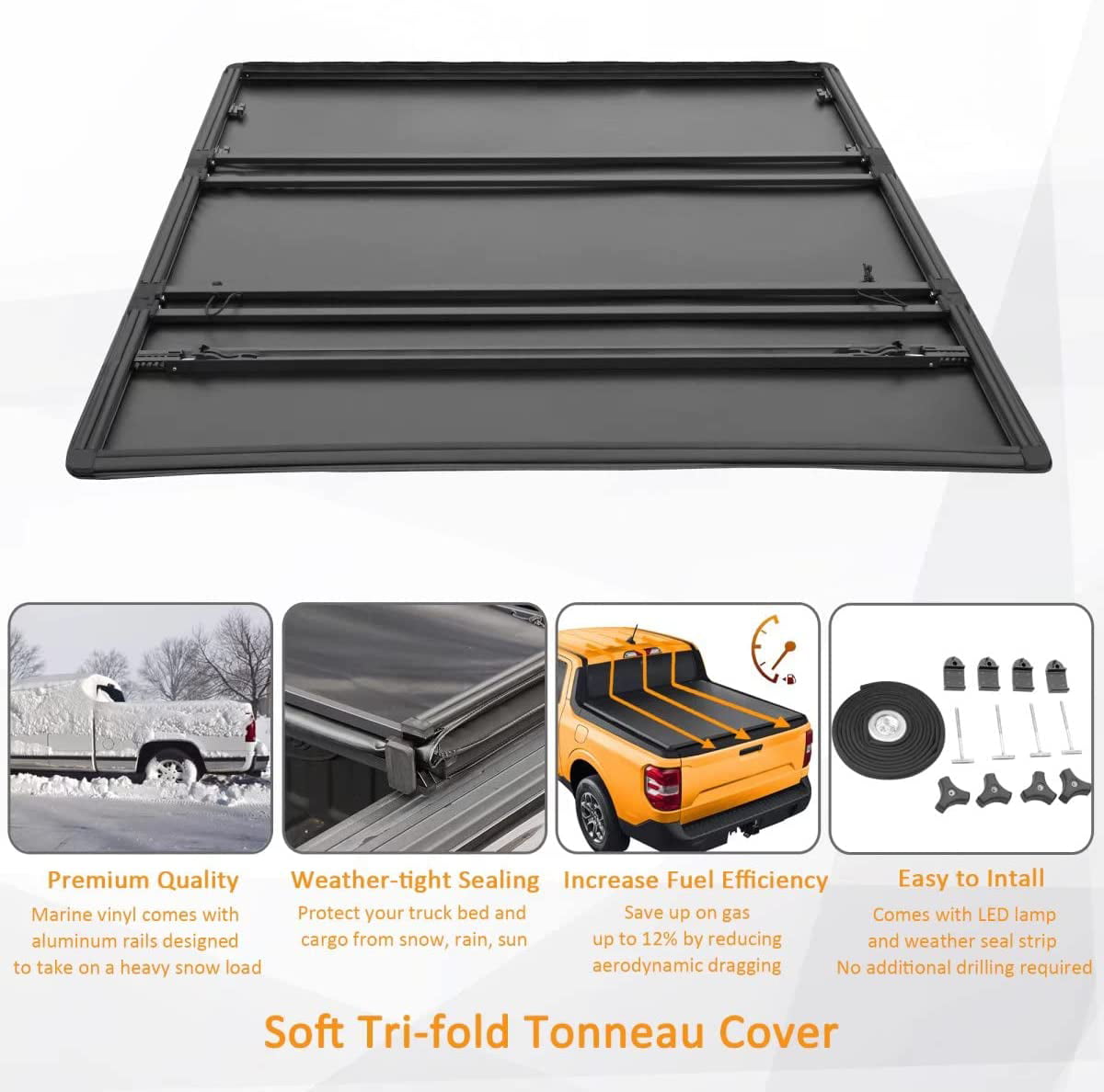 Kikito Soft Roll-Up Tonneau Cover Truck Bed for 2022-2023 Maverick 4.6FT (54.4in) Bed