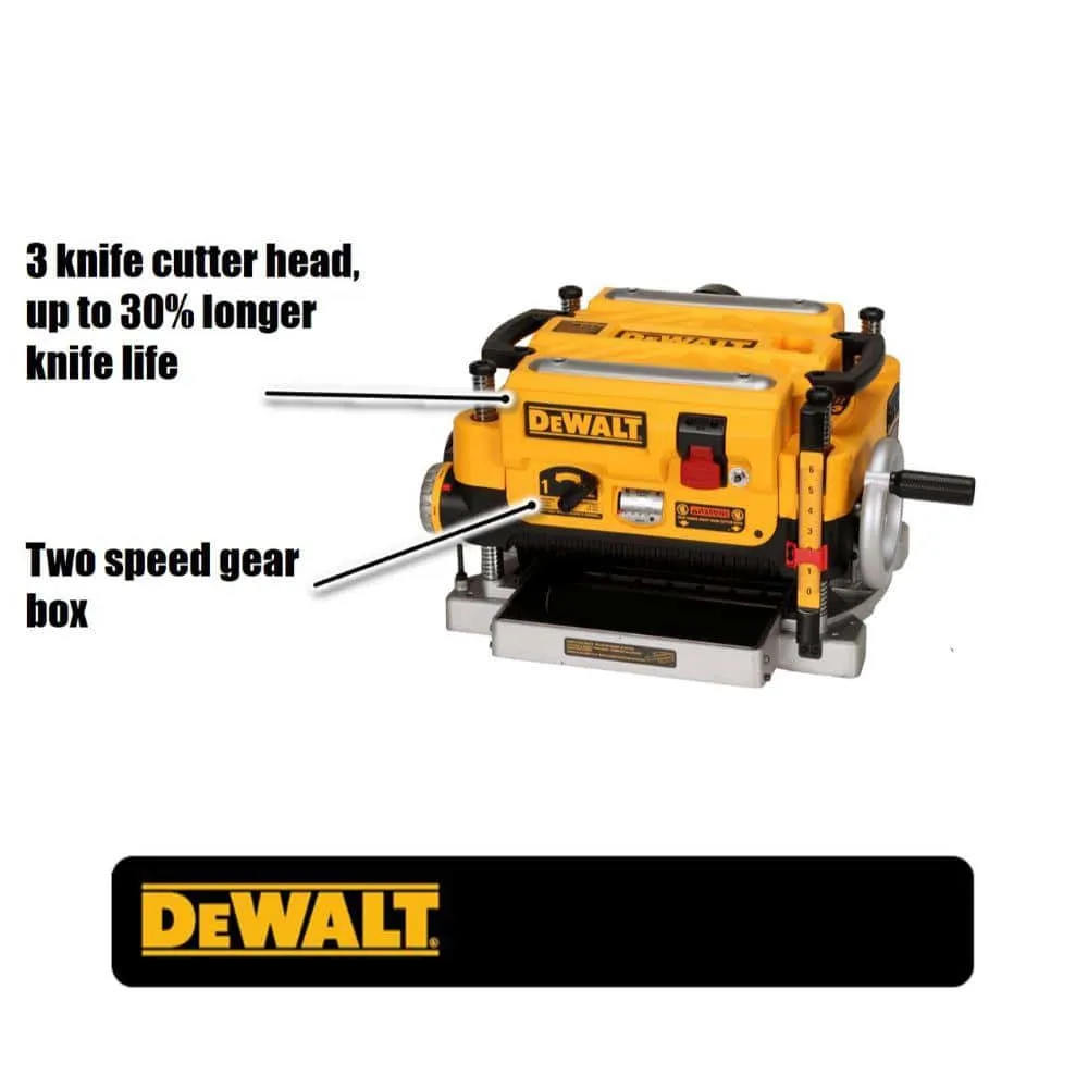 DEWALT 15 Amp Corded 13 in. Heavy-Duty 2-Speed Thickness Planer with (3) Knives, In Feed Table and Out Feed Table DW735X
