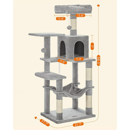 Feandrea Cat Tree Cat Tower Cat Condo with Scratching Posts Hammock  Cat Activity Center Light Gray