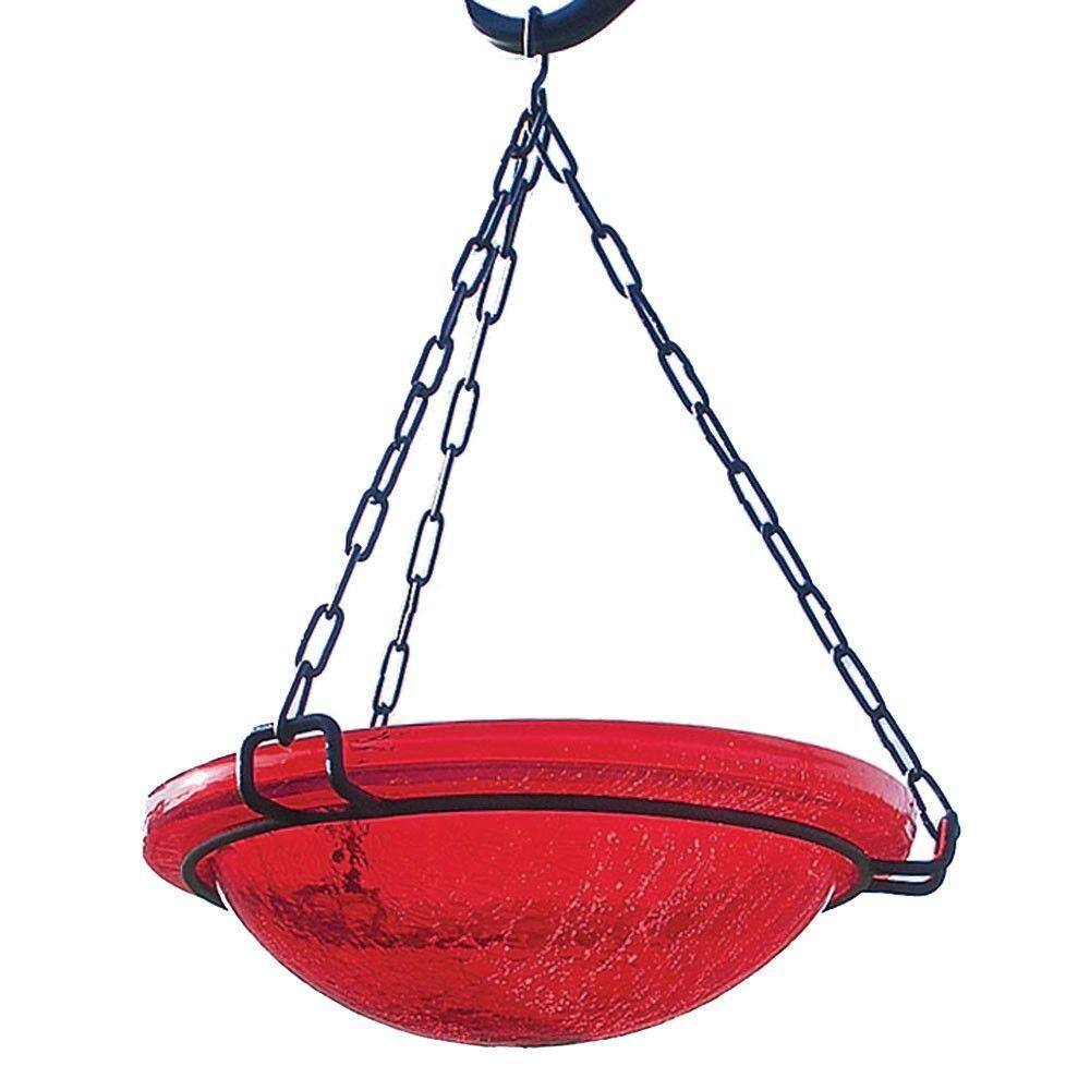 ACHLA DESIGNS 12.5 in. Tall Red Crackle Glass Hanging Birdbath Bowl BBH-02R