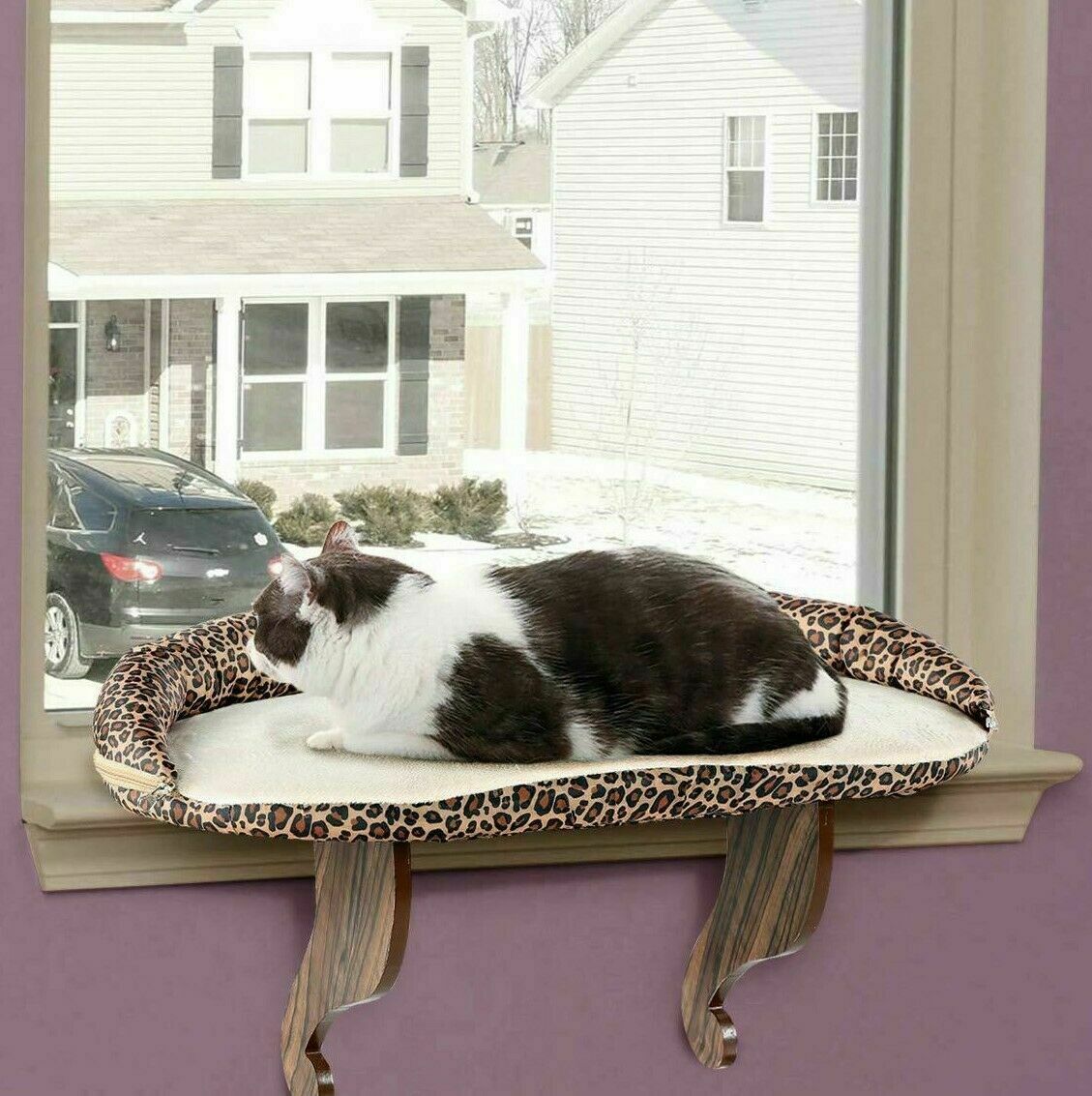 Cat Sill Pet Cat Bed Window Perch Seat Mounted Shelf with Soft Cushion and Bolster for Kitten -Large Size Deluxe