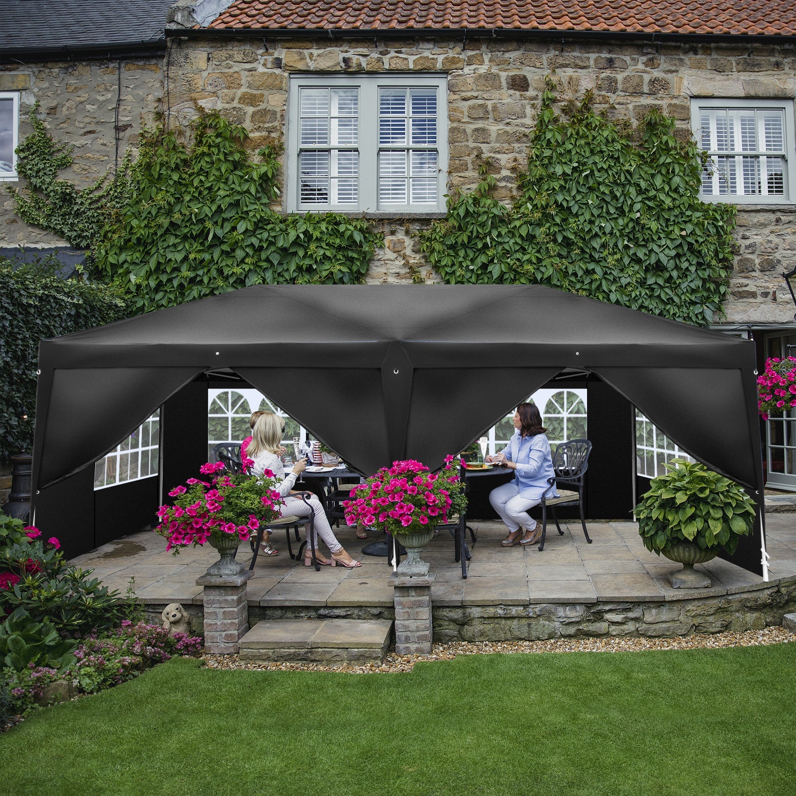 GoDecor 10'x 20' Pop Up Canopy Wedding Party Tent Outdoor Folding Gazebo Shade-6 Sides Black