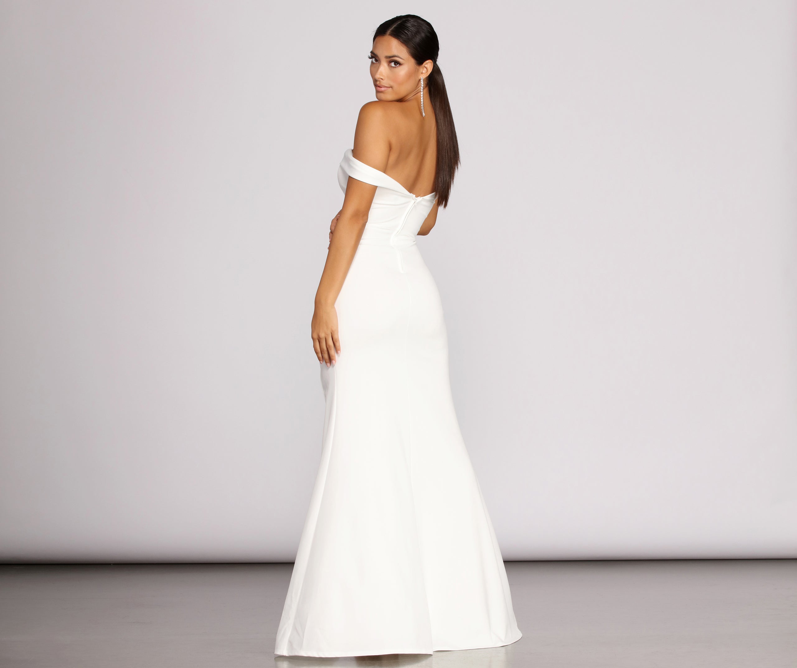 Theia Crepe Side Slit Gown