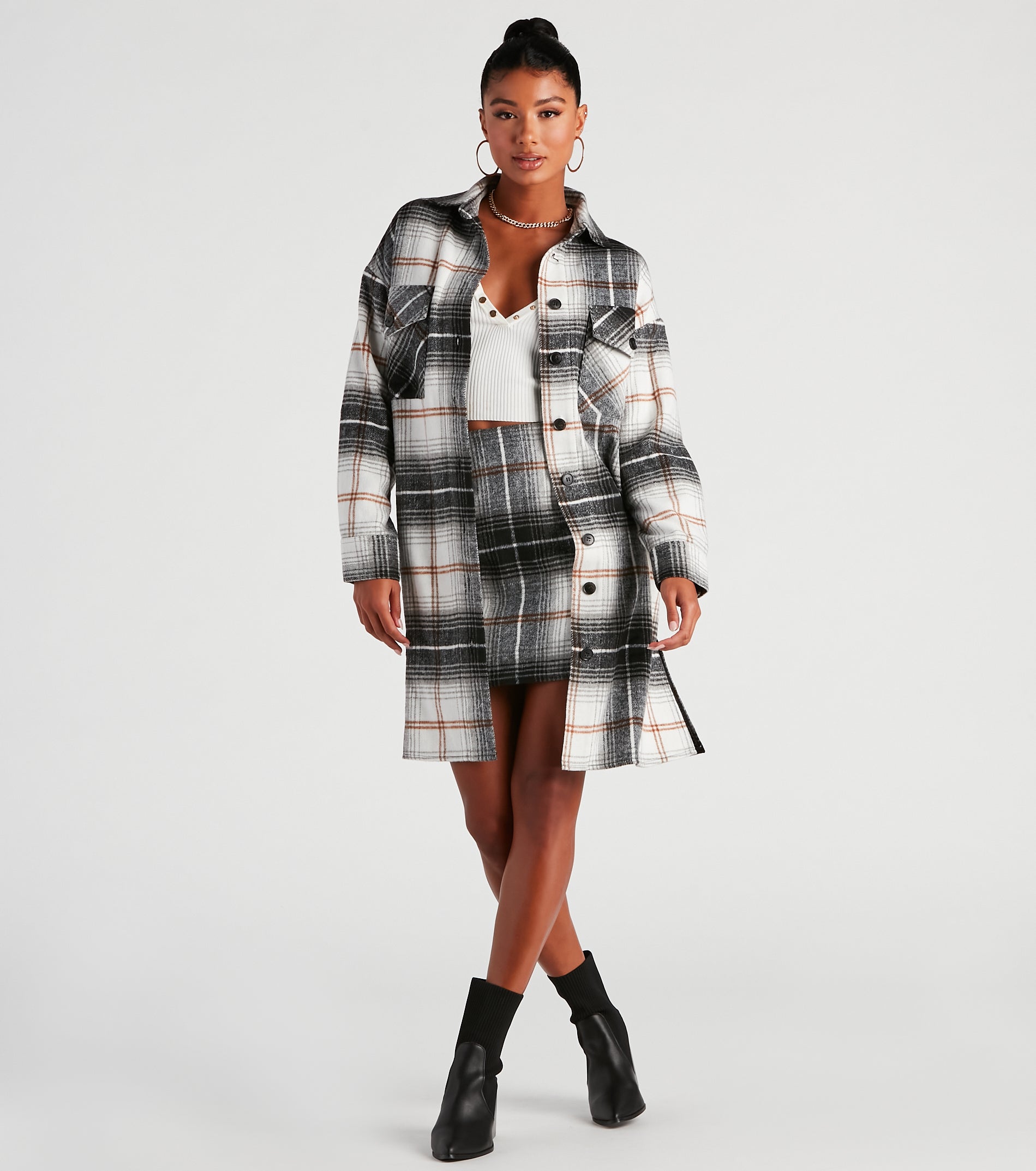 Best Match Plaid Longline Shacket