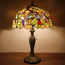  Table Lamp Colorful Stained Glass Birds Bedside Lamp 16X16X24 Inches Desk Reading Light Metal Base Decor Bedroom Living Room Home Office S805 Series