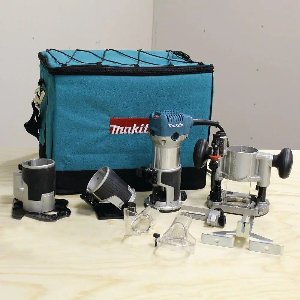 Makita 6.5 Amp 1-1/4 HP Corded Variable Speed Compact Router with 3 Bases (Plunge, Tilt, and Offset Base) RT0701CX3