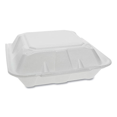 Pactiv Foam Hinged Lid Containers | Dual Tab Lock， 9.13 x 9 x 3.25， 1-Compartment， White， 150