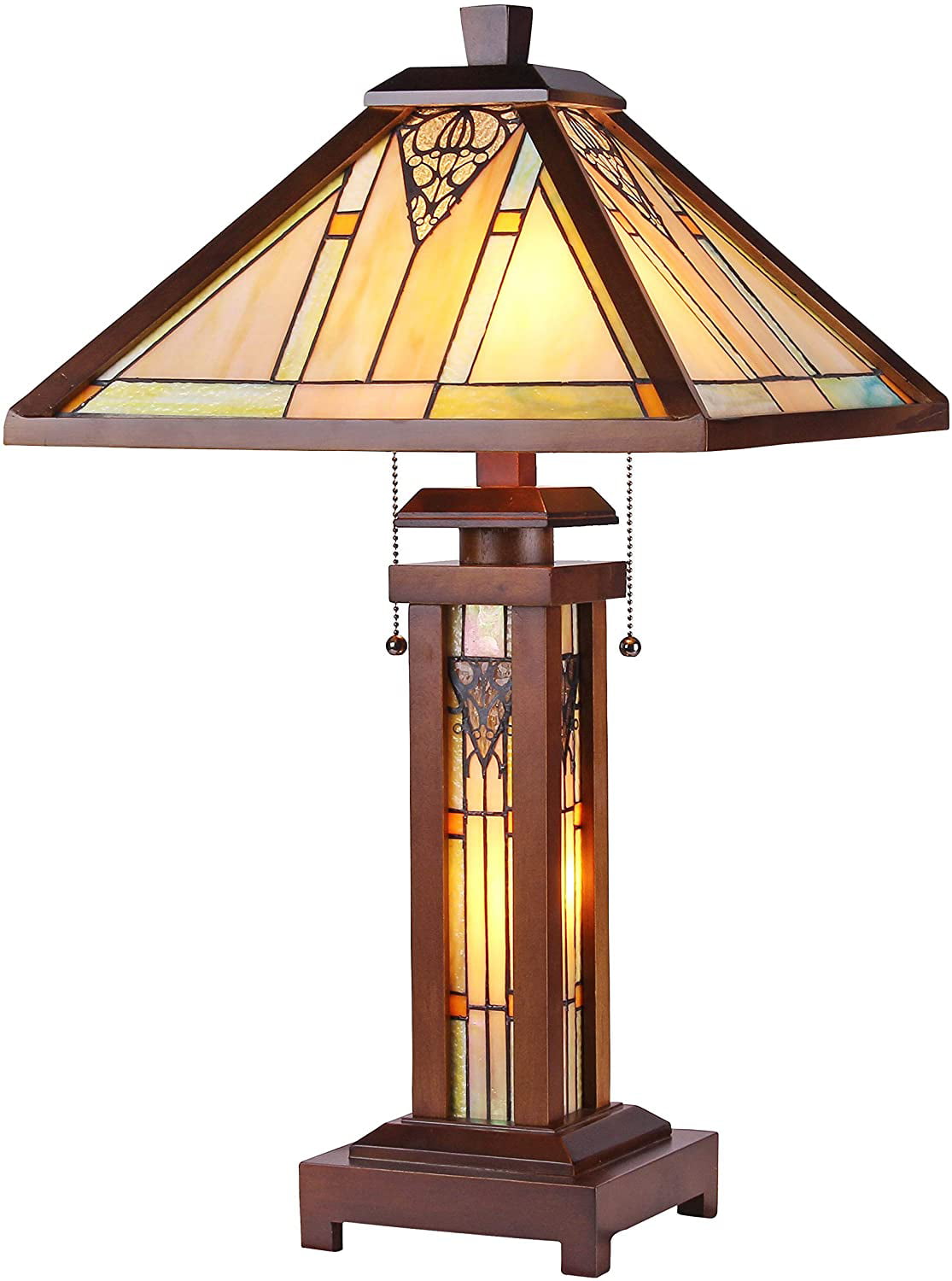 RADIANCE Goods -Style Mission 3 Light Double Lit Wooden Table Lamp 15" Shade