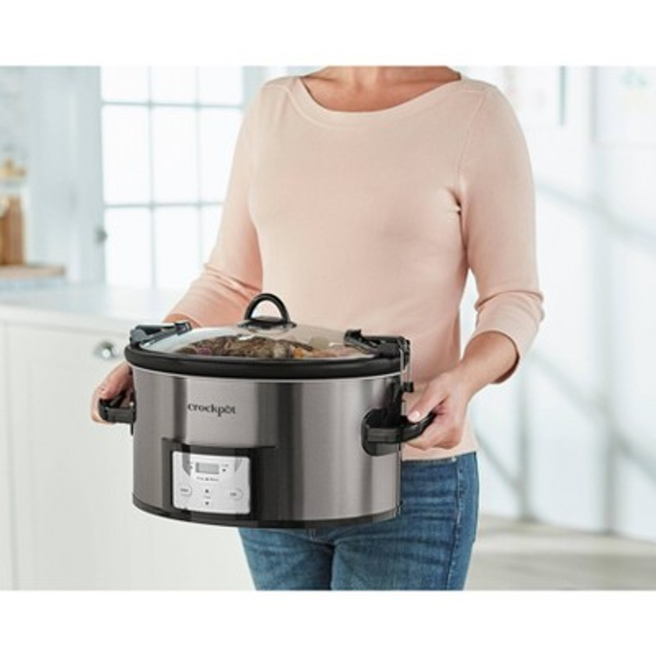 Crock Pot 7qt Cook and Carry Programmable Easy-Clean Slow Cooker - Premium Black Stainless Steel