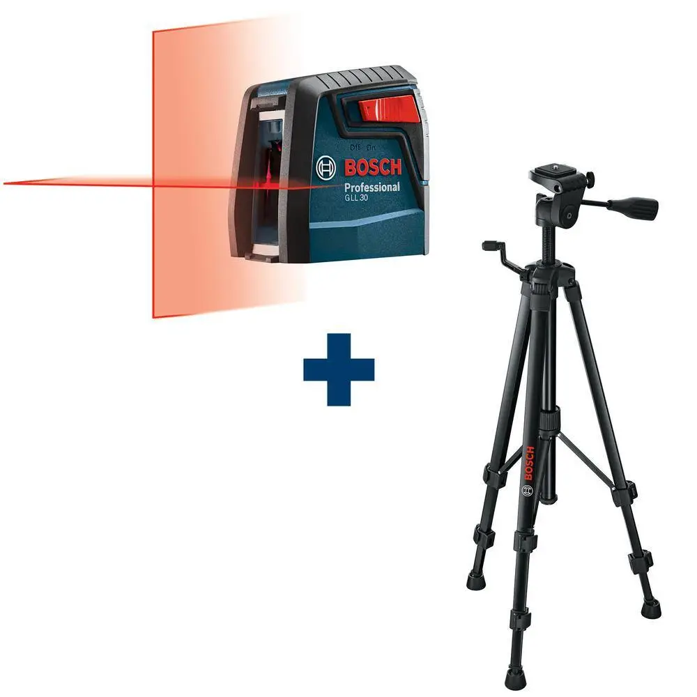 Bosch 30 ft. Cross Line Self Leveling Laser with 360-Degree Mounting Device Plus Compact Tripod with Extendable Height GLL30S+BT150