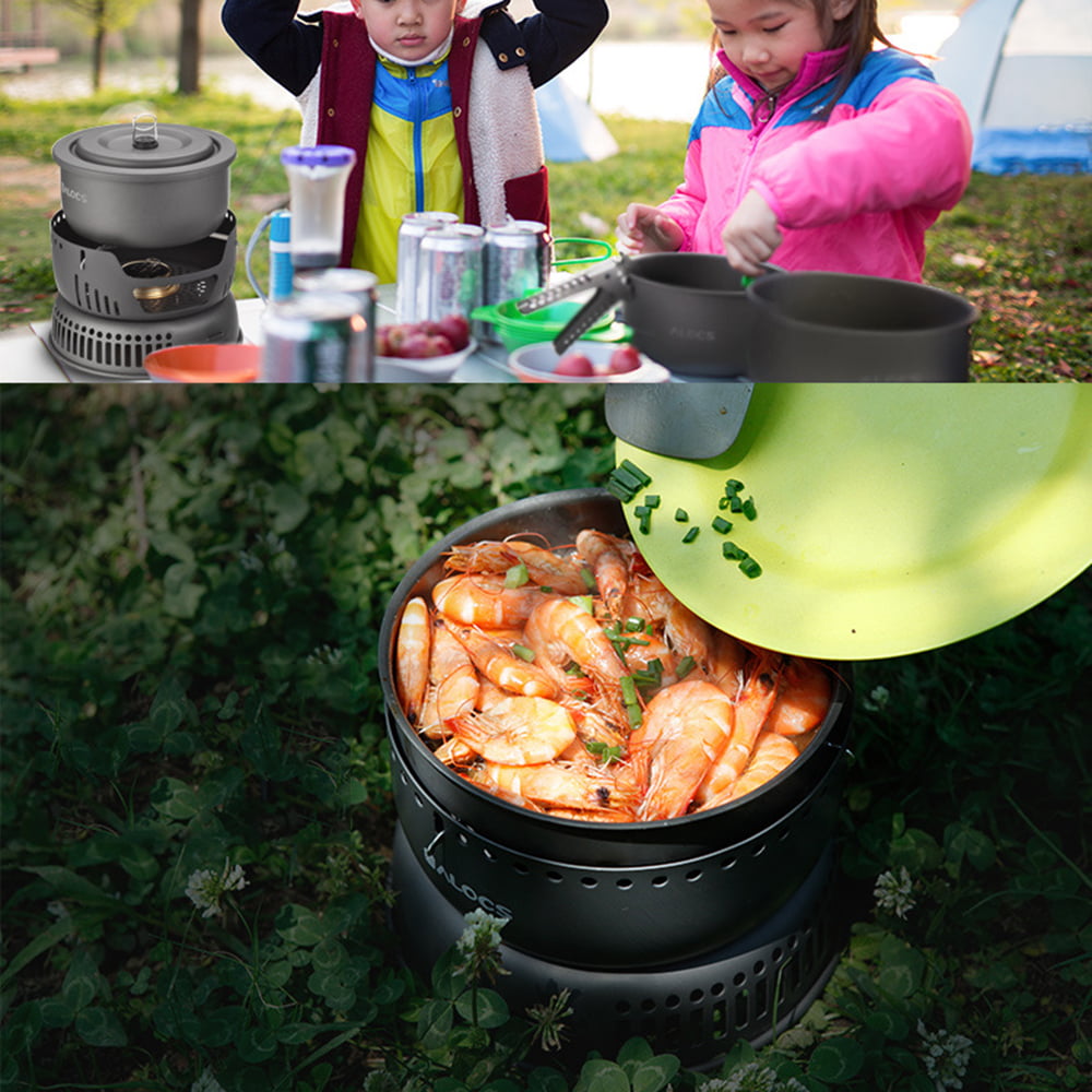 Alocs Outdoor Camping Portable Kitchenware Set Hiking Picnic Cooking Utensil Pot Bowl Pan
