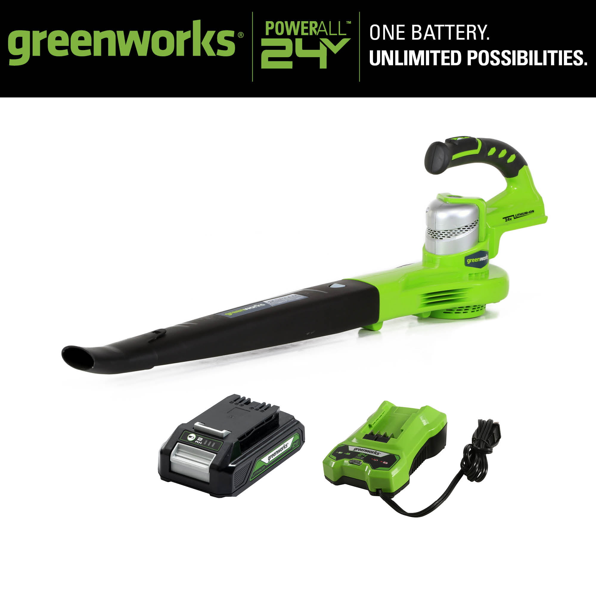 Greenworks 24V 135 CFM Cordless Leaf Blower with 2.0 Ah Battery and Charger， 24352