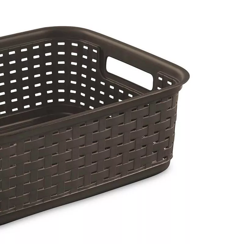 Sterilite Decorative Wicker-Style Short Weave Basket， Espresso 12726P06 (6 Pack)