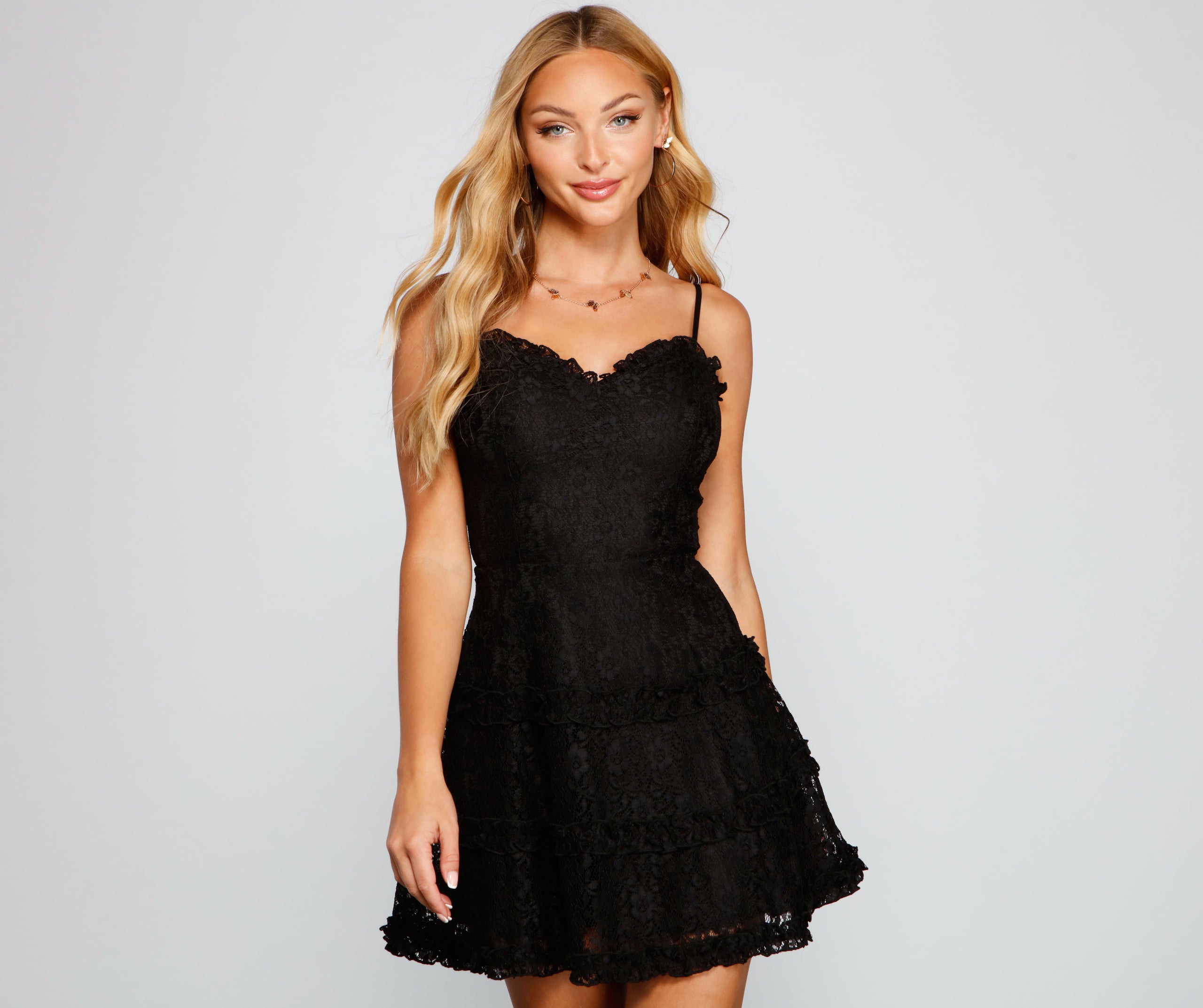 All About That Lace Ruffled Mini Dress