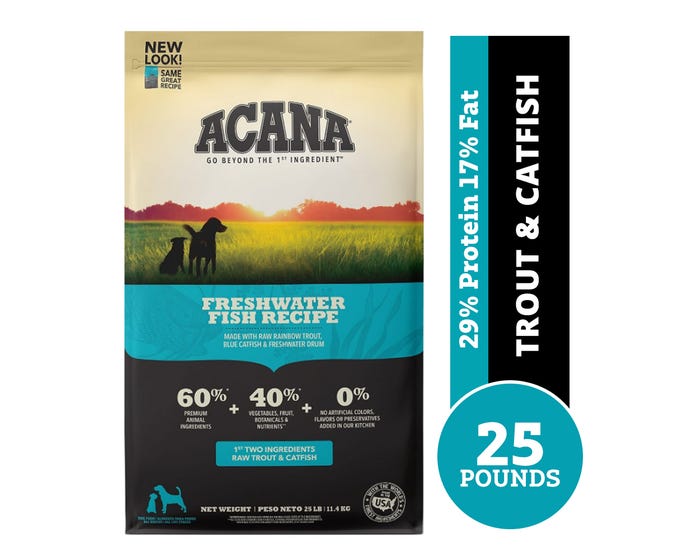 Acana Dog Freshwater Fish Recipe Grain-Free Adult Dry Dog Food， 25 lb. Bag
