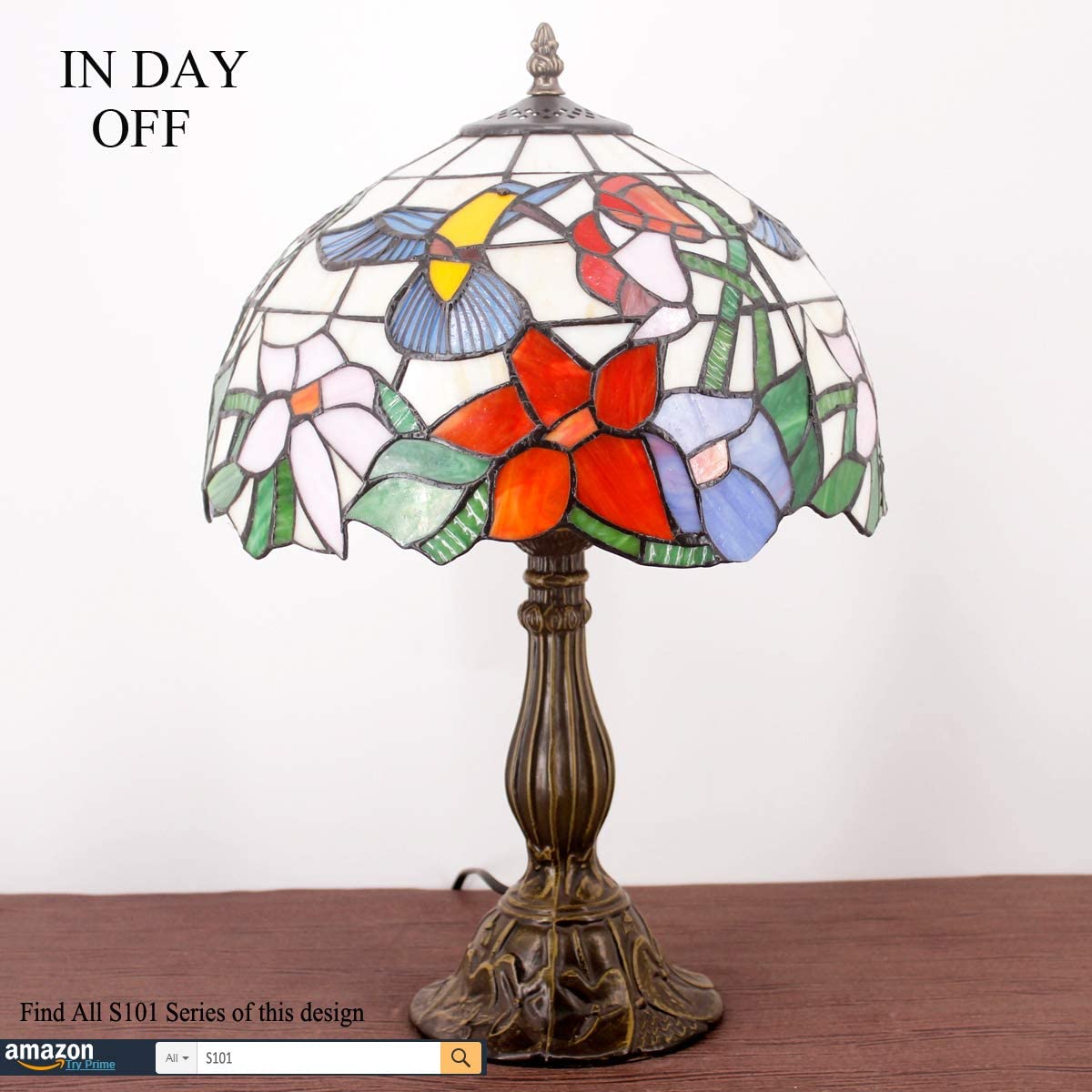 SHADY  Lamp Stained Glass Lamp Hummingbird Style Bedside Table Lamp Desk Reading Light 12X12X18 Inches Decor Bedroom Living Room Home Office S101 Series