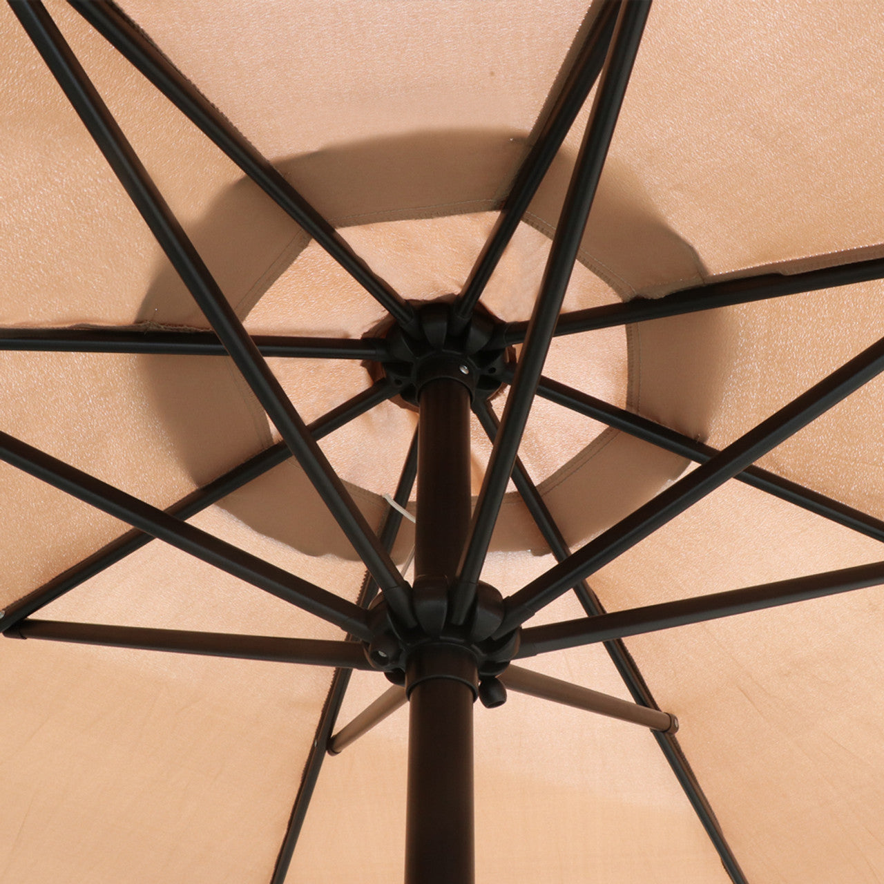 KAHOO 9FT Table Umbrella 1.5 Diameter Pole Outdoor Garden Patio Adjustable Crank Easy Ratcheting Folding 8 Ribs Tan