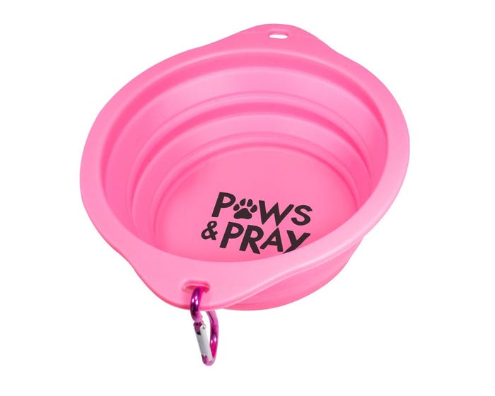 Paws  Pray Collapsible Water Bowl， Pink - PETS126