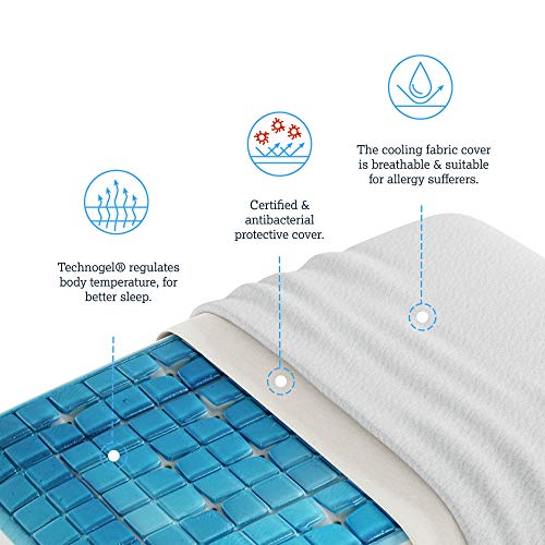 Technogel Luxurious Cooling Gel Pillow - Patented Ergonomic Design For Deeper Sleep