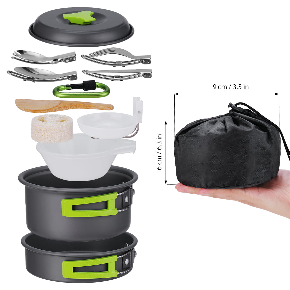 Camping Cookware, 15Pcs Backpacking Gear Hiking Outdoors Non Stick Camping Cookware Set 1-2 People Lightweight Compact Durable Pot Pan Bowls