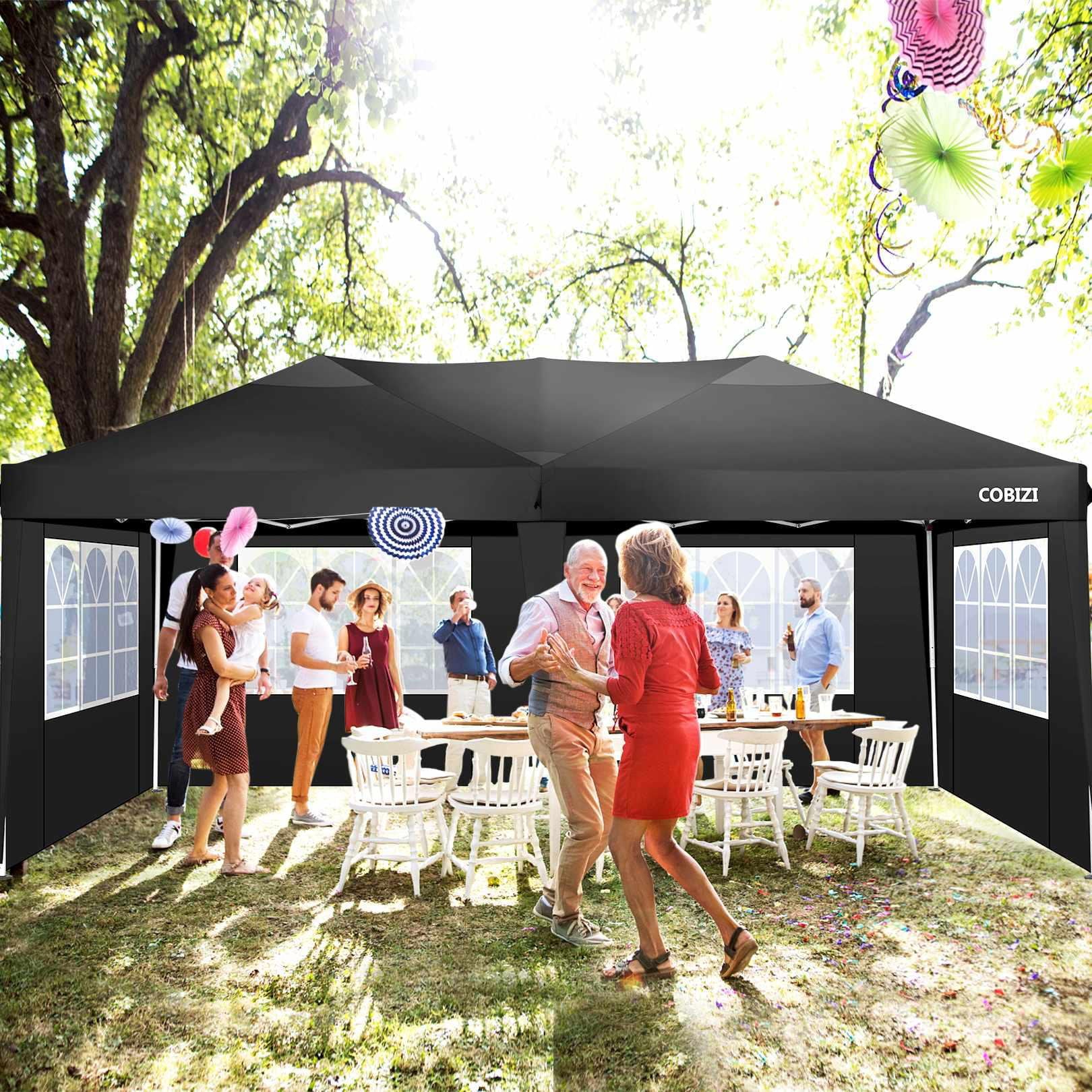 10' x 20' EZ Pop Up Canopy Tent Party Tent Outdoor Event Instant Tent Gazebo with 6 Removable Sidewalls and Carry Bag, Black