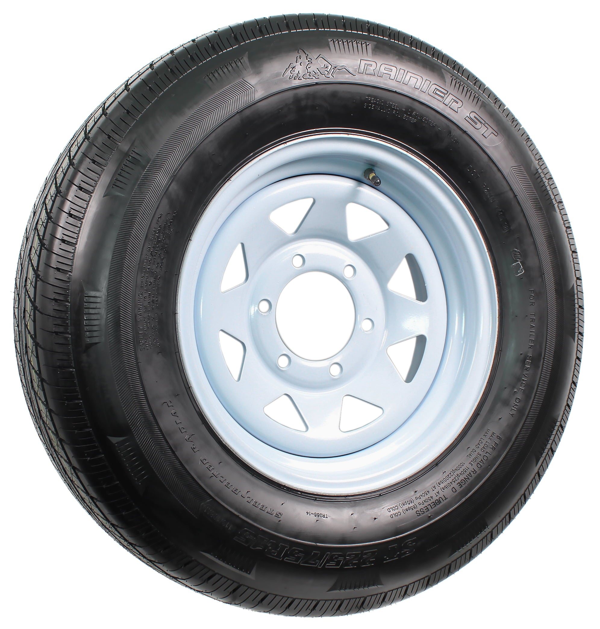 Radial Trailer Tire On Rim ST225/75R15 225/75-15 15 D 6 Lug Wheel White Spoke