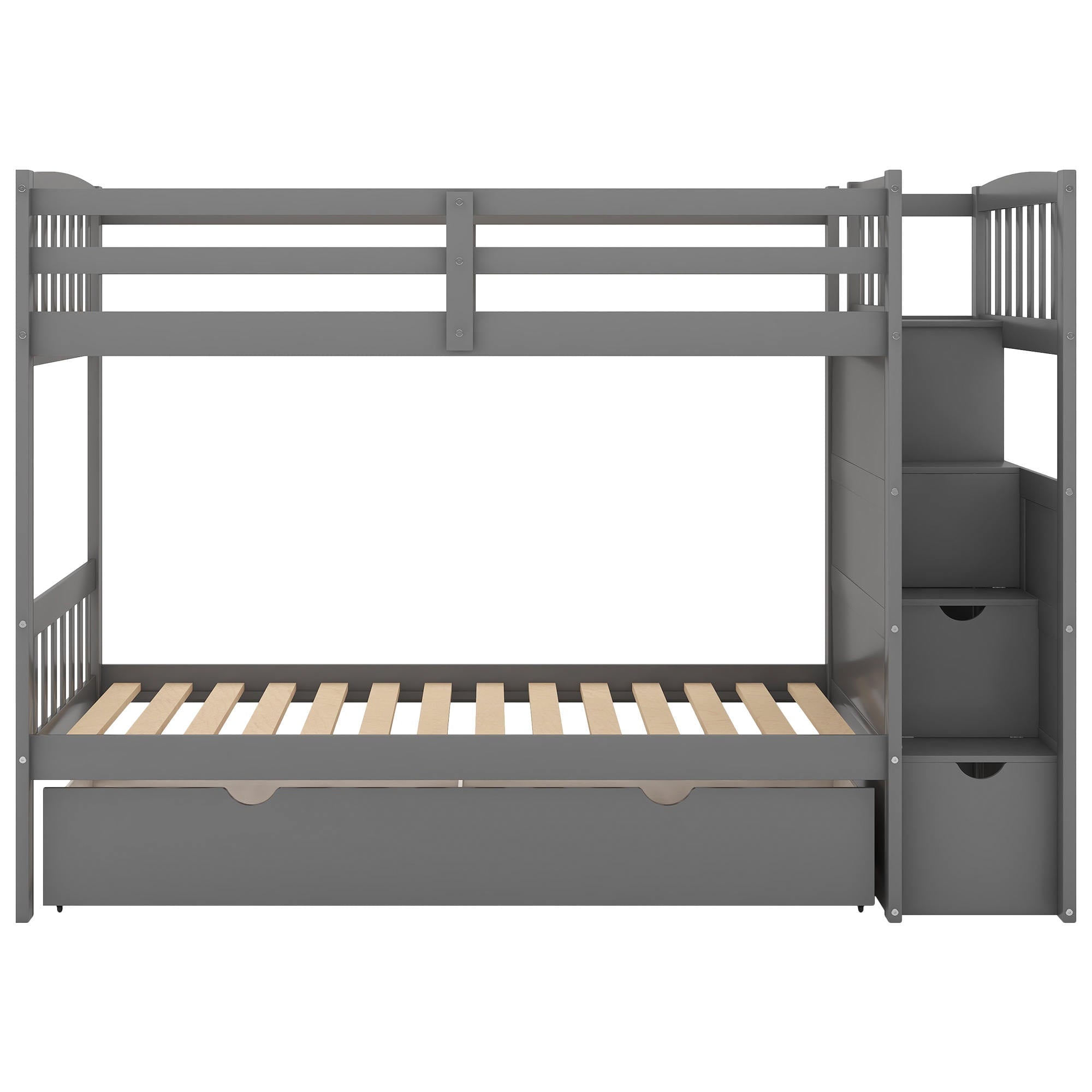 Euroco Twin over Twin/Full Bunk Bed for Kids Bedroom, Gray