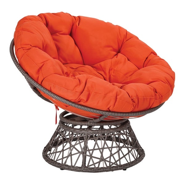 OS Home and Office Furniture Model Papasan Chair with Orange cushion and Dark Grey Wicker Wrapped Frame
