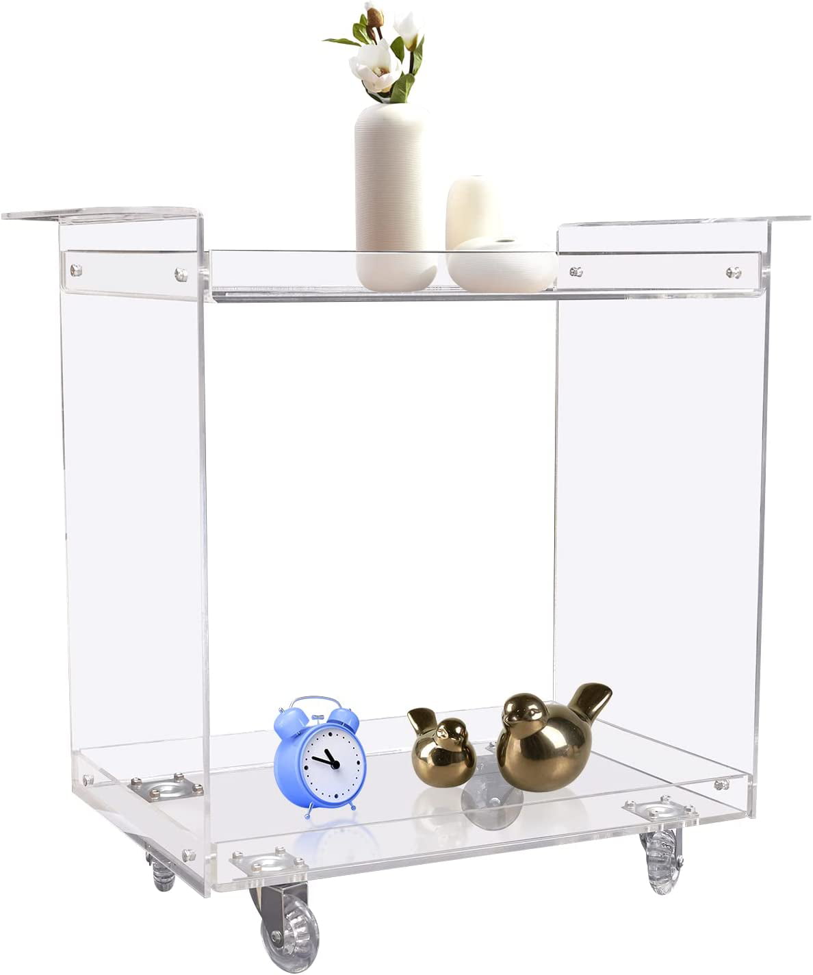 MIDUO 2-Tier Utility Rolling Cart for Home Acrylic Storage Cart Clear Multifunction Storage Cart On Wheels