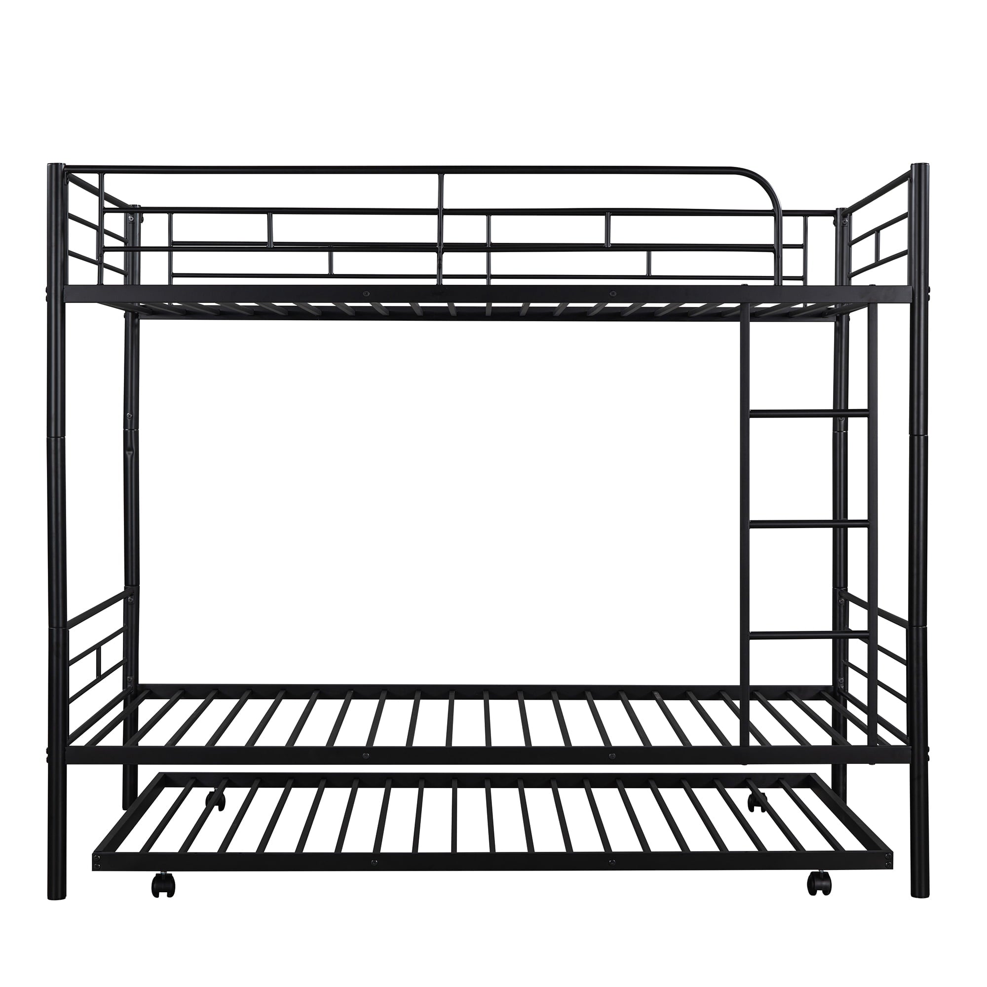 uhomepro Metal Twin Over Twin Bunk Beds with Trundle Bed, Twin Bunk Beds for Kids Adults Teens, Bunk Bed Can Be Divided Into 2 Twin Beds with Trundle, 2 Ladders, No Box Spring Need, Black