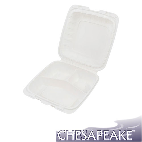 Chesapeake CHPP883W 8 x 8 x 3 White Mineral-Filled 3 Compartment Hinged Lid Takeout Container | 200