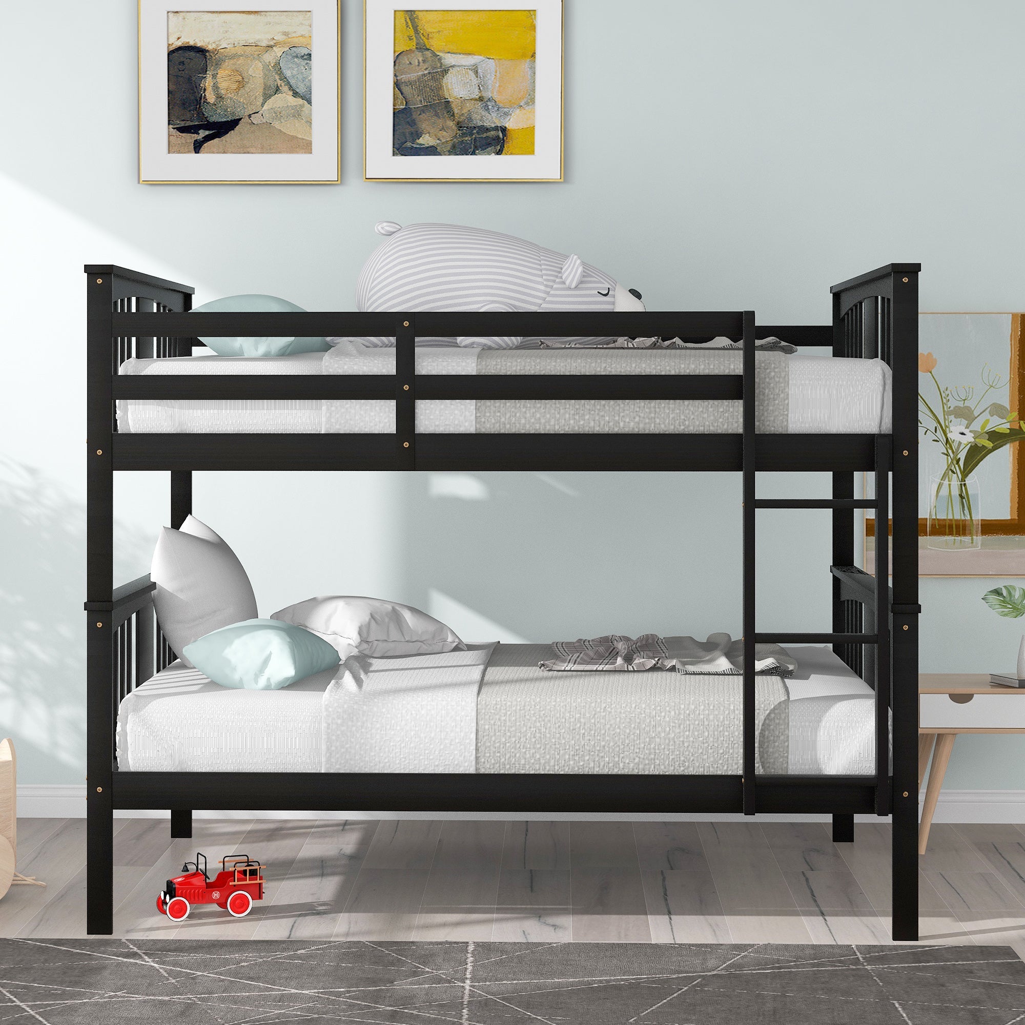 Churanty Wooden Full Over Full Bunk Bed with Safety Guardrail and Sturdy Ladder for Bedrooms Guest Rooms Dorms,Espresso