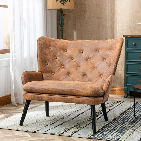Double Fabric Upholstered Armchair High Back Accent Chair