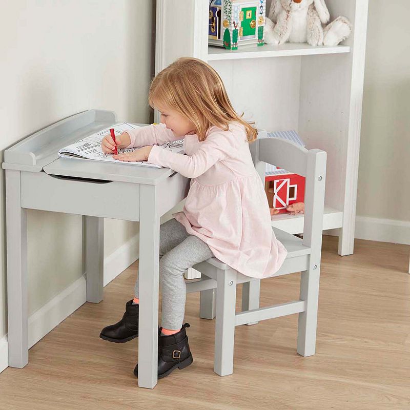 Melissa and Doug Child's Lift-Top Desk and Chair (Kids Furniture， Gray， 2 Pieces)