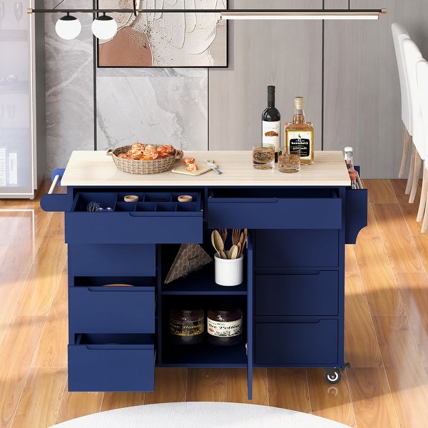 Kitchen Island Cart with 8 Drawers 1 Door Cabinet and Solid Wood Tabletop - N/A - - 37569931