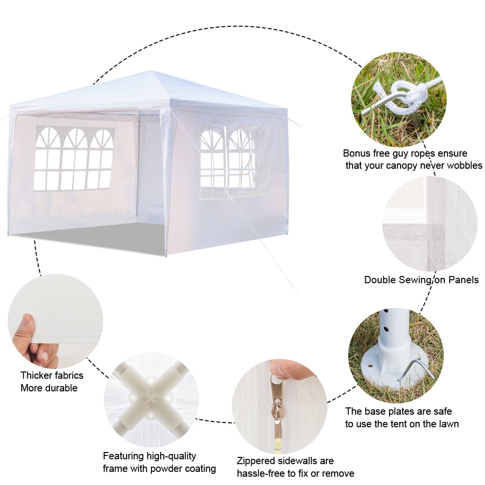 10 x 10 Easy Set-up Canopy Tent Commercial Instant Tents Market stall with 3 Removable Sidewalls and Portable Bag (White)