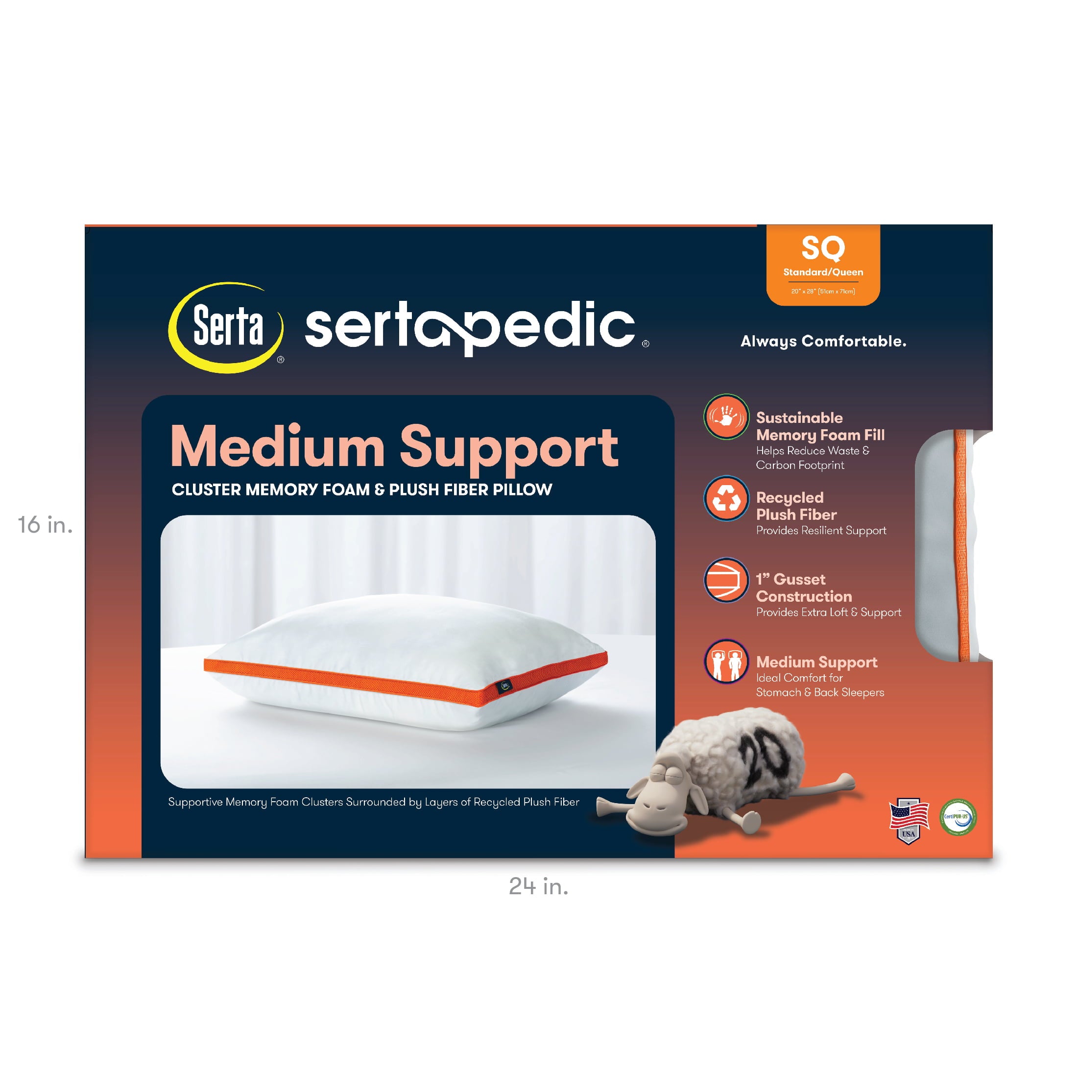 Sertapedic Medium Support Memory Foam Cluster Pillow, Standard Size