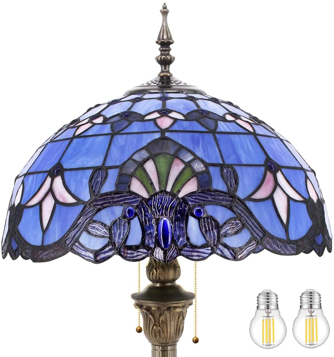 BBNBDMZ  Floor Lamp Blue Purple Baroque Stained Glass Standing Reading Light 16X16X64 Inches Antique Pole Corner Lamp Decor Bedroom Living Room  Office S003C Series