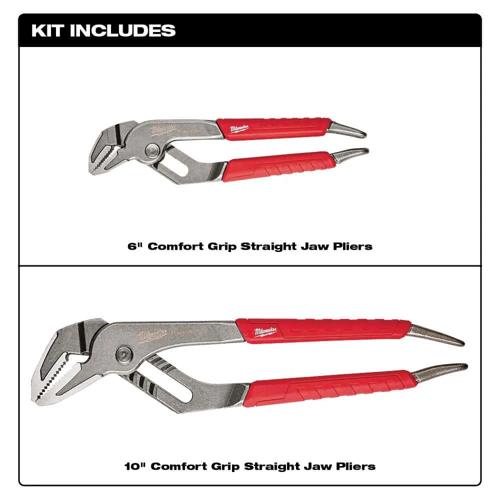 Milwaukee 6 in. and 10 in. Straight-Jaw Pliers Set (2-Piece) 48-22-6330