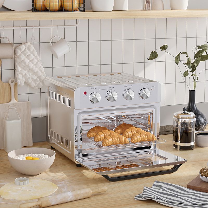 HOMCOM 7 in 1 Toaster Oven 21 Qt 4 Slice Convection Oven with Warm Broil Toast Bake Air Fryer Setting 60min Timer Adjustable Thermostat 3 Crust Shades and 4 Accessories 1550W for Countertop