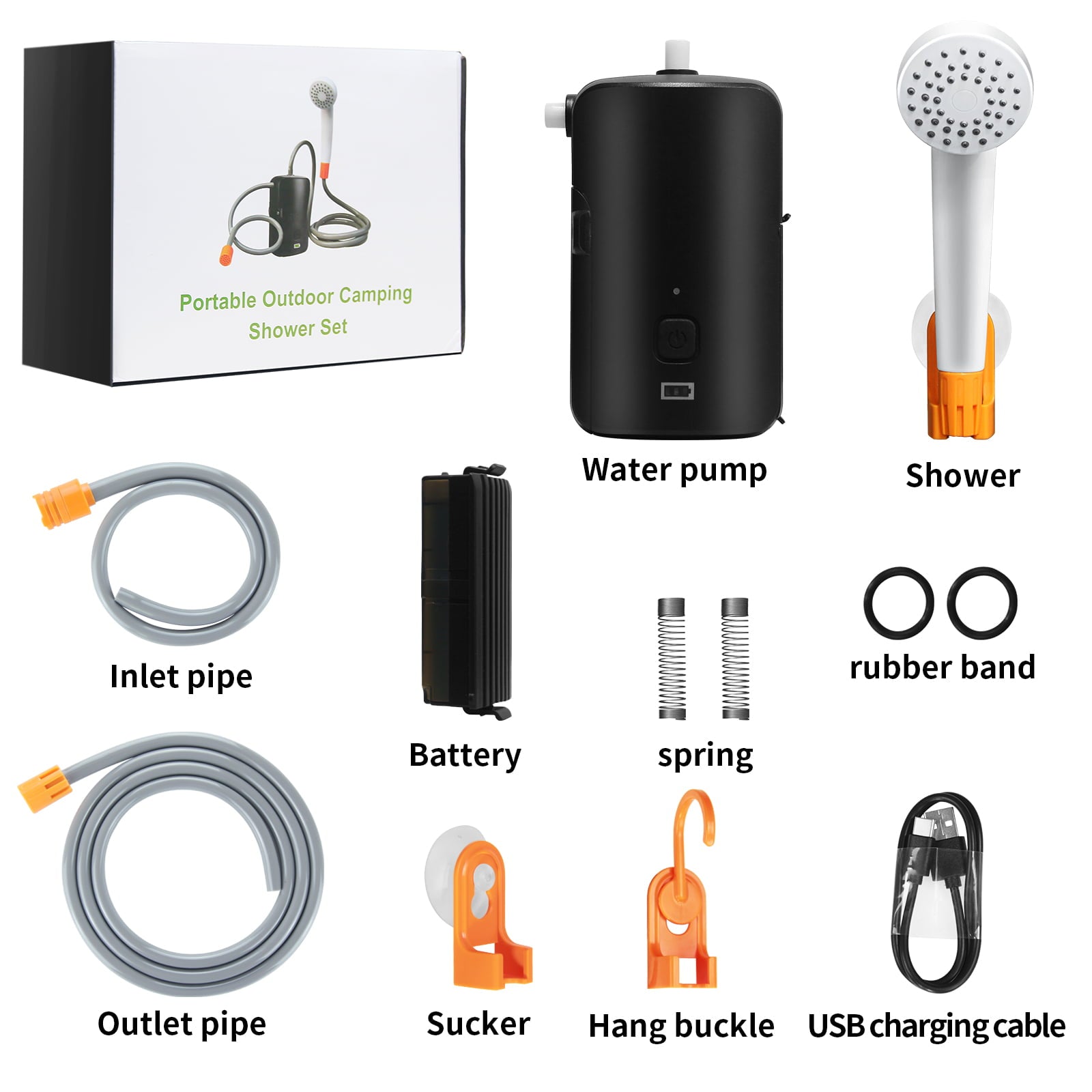 Portable Outdoor Shower, 2 Flow Modes, Removable Rechargeable Battery 4400 mAh with LED Light, Battery Powered Shower Pump for Hiking/Backpacking, Camping, Travel, Beach, Pets, Watering Flowers