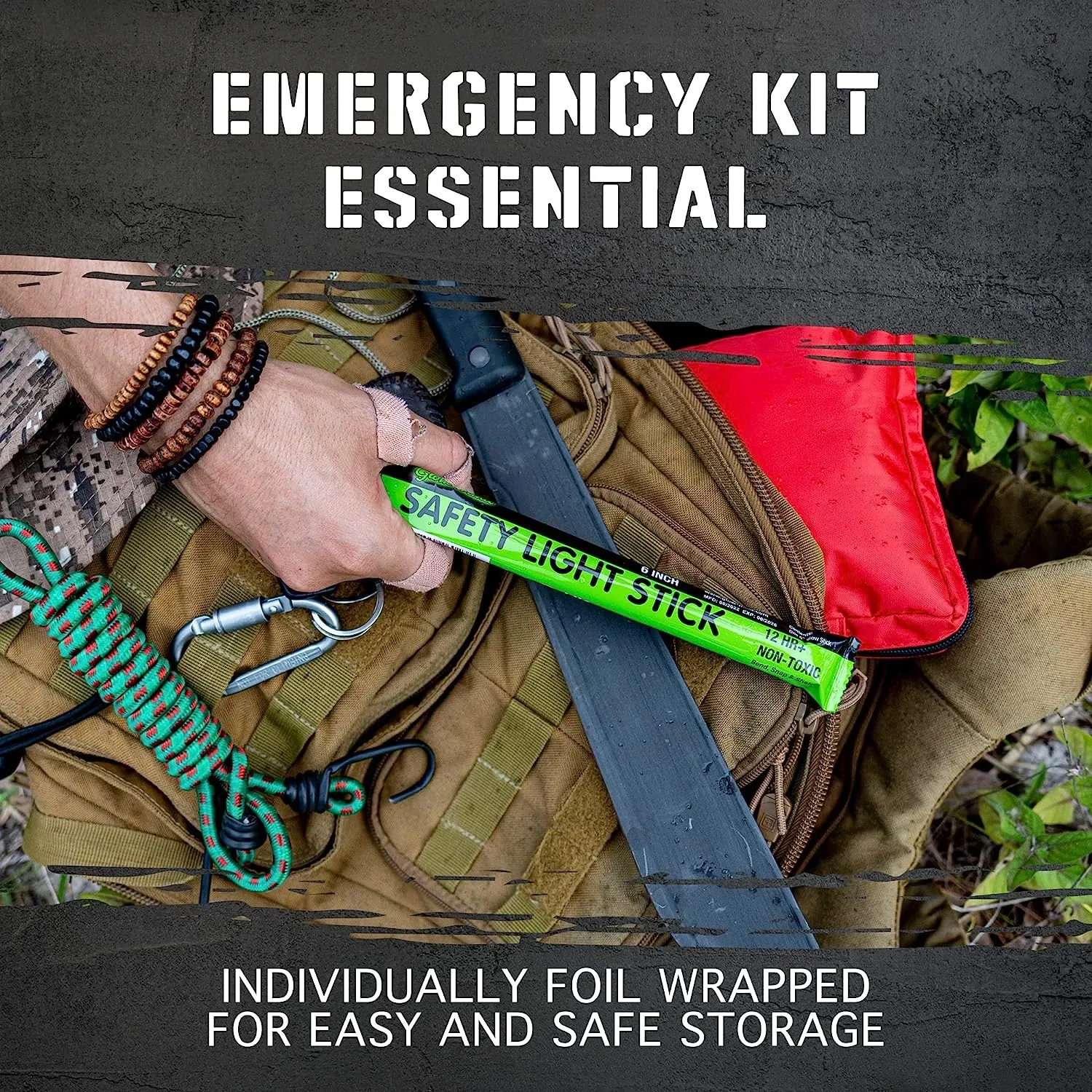 Emergency Glow Sticks with 12 Hours Duration, Individually Wrapped Industrial Grade Glowsticks for Survival Gear, Camping Lights, Power Outages and Military Use